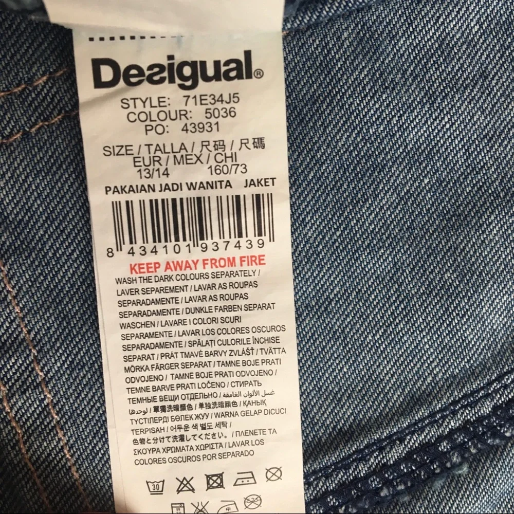 Desigual Girls Chaq Puqui Denim Jacket Size 13/14